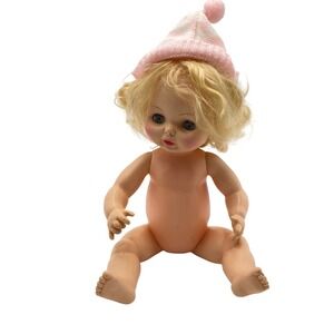 Vintage Horsman Baby Doll 1974 Sleep Eyes Blonde Hair Pink Hat
